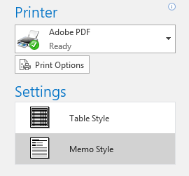 printer options screen