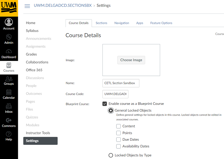 THis image shows the enable blueprint checkbox in the settings of a blank canvas course.